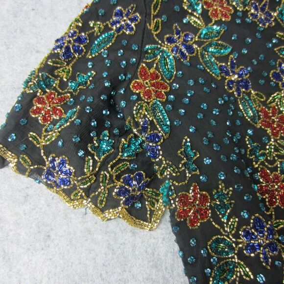 Lawrence Kazar Top Adult Women Beaded Floral  Short Sleeve Blouse Silk 2X Plus - Picture 5 of 16